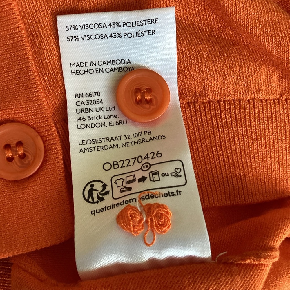 Anthropologie Cardigan Ruched Short-Sleeve V-Neck Sweater NEW Orange - Picture 12 of 12